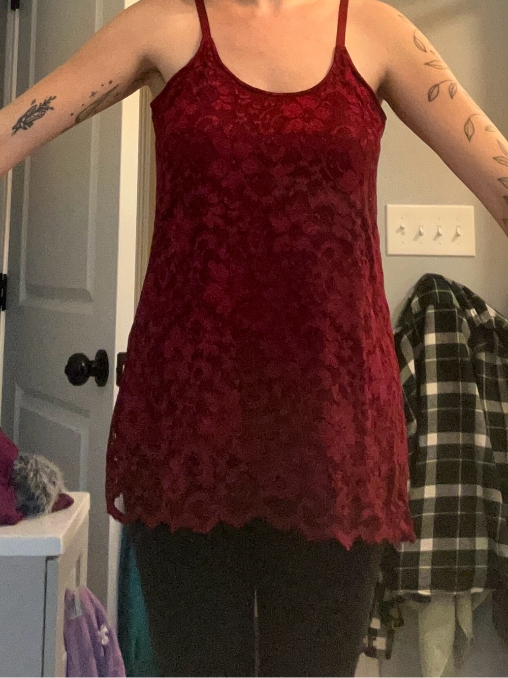 K Jordan Burgundy Lace Camisole Tank Top